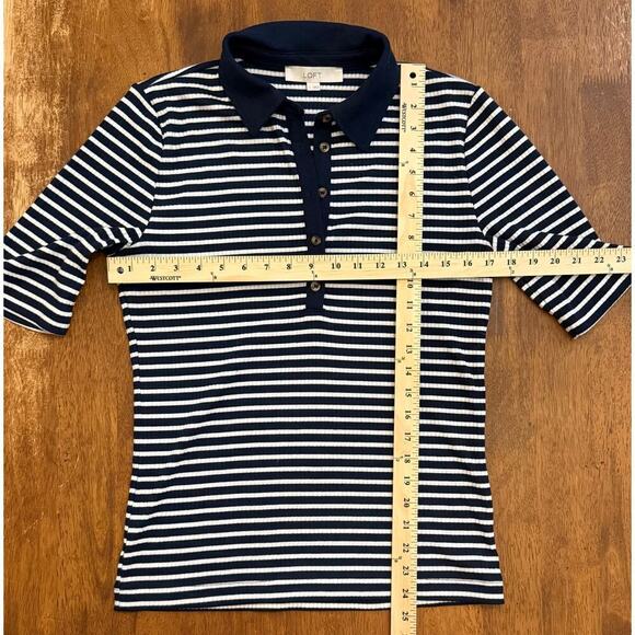 EUC LOFT Women's Navy White Striped Collared Blouse Large - Picture 4 of 7